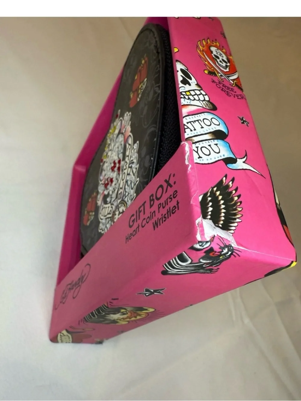 Ed Hardy Love Kills Slowly Heart Coin Purse Gift Box NWT Y2K Tattoo Heart Alt